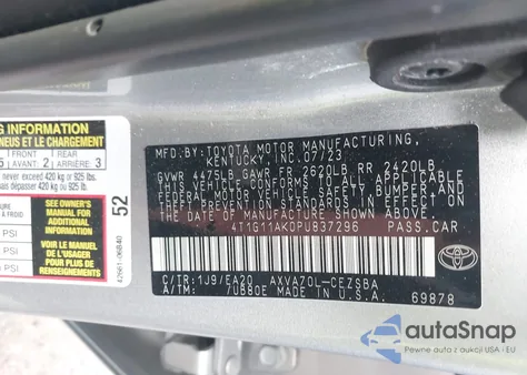 2023 Toyota Camry Se Night Shade/Se из США, поврежденный, VIN 4T1G11AK0PU837296